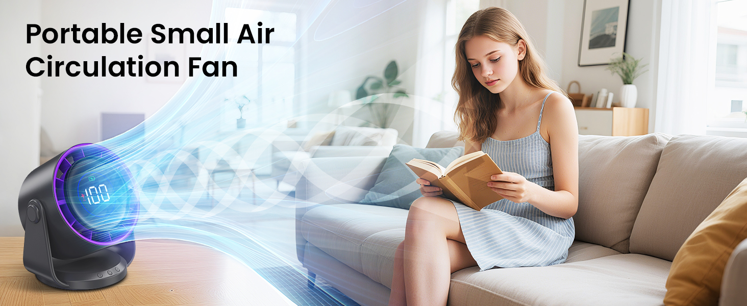 Настільний вентилятор Leise: тихий, перезаряджається через USB, ефективне охолодження, 100 швидкостей, компактний, портативний, кут нахилу 105°, LED дисплей, для офісу та подорожей