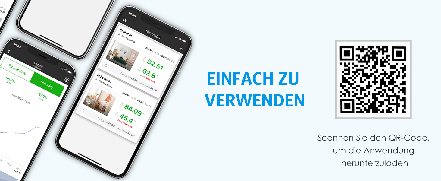 Brifit Bluetooth термометр-гігрометр, цифровий, з додатком та зберіганням даних, сенсор температури і вологості для дому, офісу, теплиці, винного льоху, 3 шт.