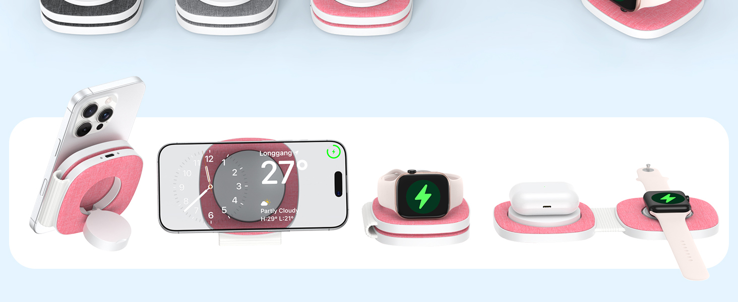 Зарядна станція 2-в-1 для Apple Watch та iPhone MagSafe (Рожева) з мережею 20W