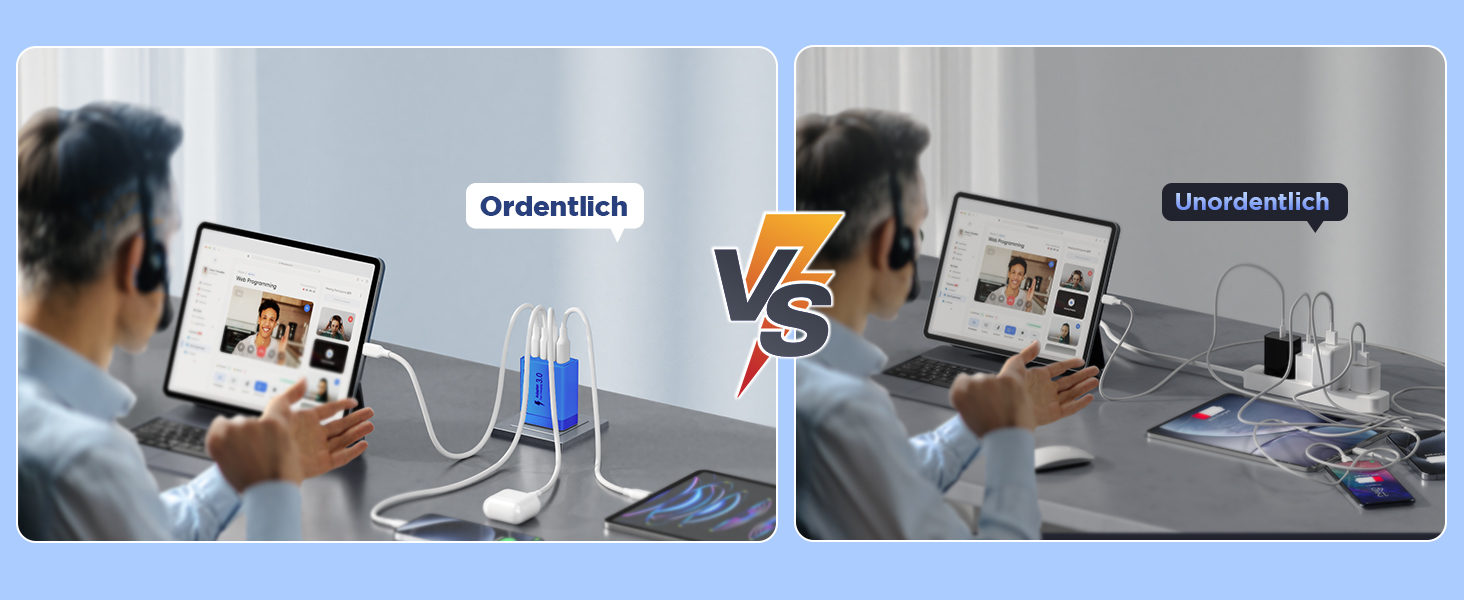 Багатопортовий зарядний пристрій Aioneus USB-C з 4 портами (USB-C та USB-A), 40W, PD 3.0, для iPhone, Samsung, білий (1 шт., колір: морська хвиля)