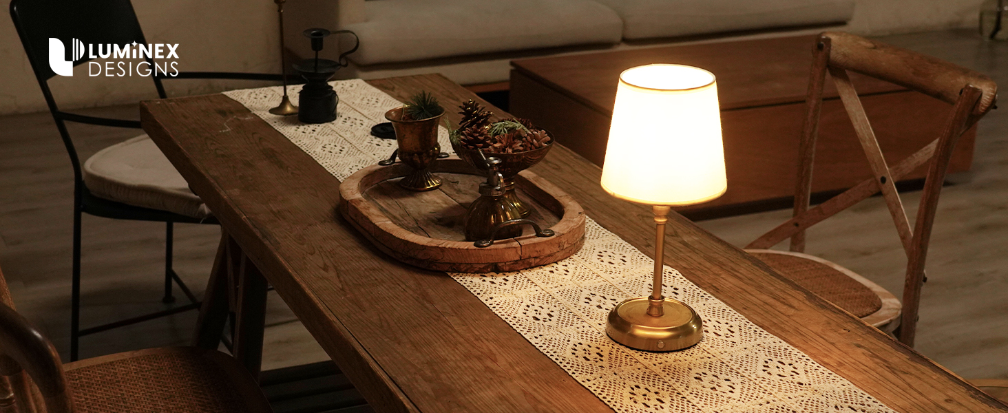 Нічник бездротовий акумуляторний Wiederaufladbare для вітальні, спальні, їдальні - Gold (латунь) з лампочкою, димуванням, сенсорним керуванням, 3-в-1