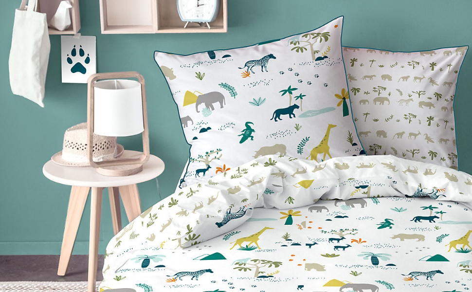 Комплект постільної білизни для дитячого ліжка 135x200, з принтом тварин, Сафарі, Зоо, для хлопчиків та дівчаток, 100% бавовна, наволочка 80x80 + простирадло 135x200 см