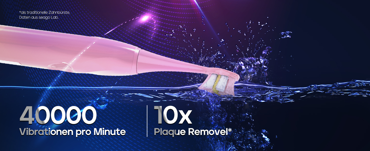 Електрична зубна щітка Seago з датчиком тиску, 40000 VPM, 8 насадок, 5 режимів, для дорослих, SG-2752 (Рожева)