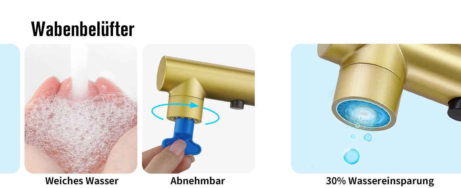 Кран кухонний CREA з 3 функціями: душ, висувний вилив, поворот 360°, матове золото (щітковане)
