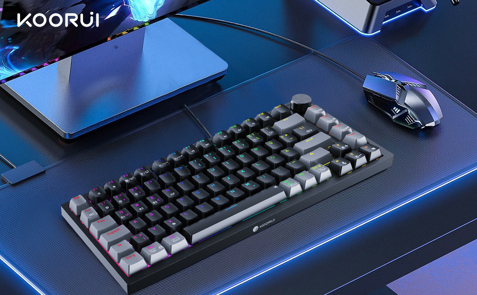 KOORUI Механічна ігрова клавіатура QWERTZ з RGB-підсвічуванням (104/82 клавіші) для Windows/MacOS/Linux