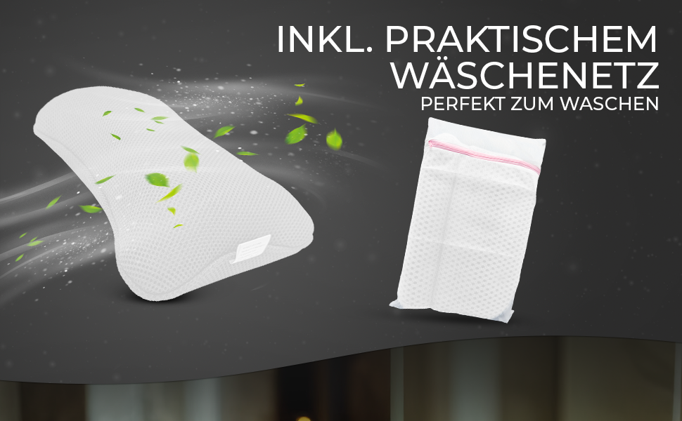 Подушка для ванни з сіткою для прання - Максимальний комфорт та розслаблення з технологією Air Mesh. Подушка для ванни з 4 міцними присосками. Підтримка шиї та голови (Біла)