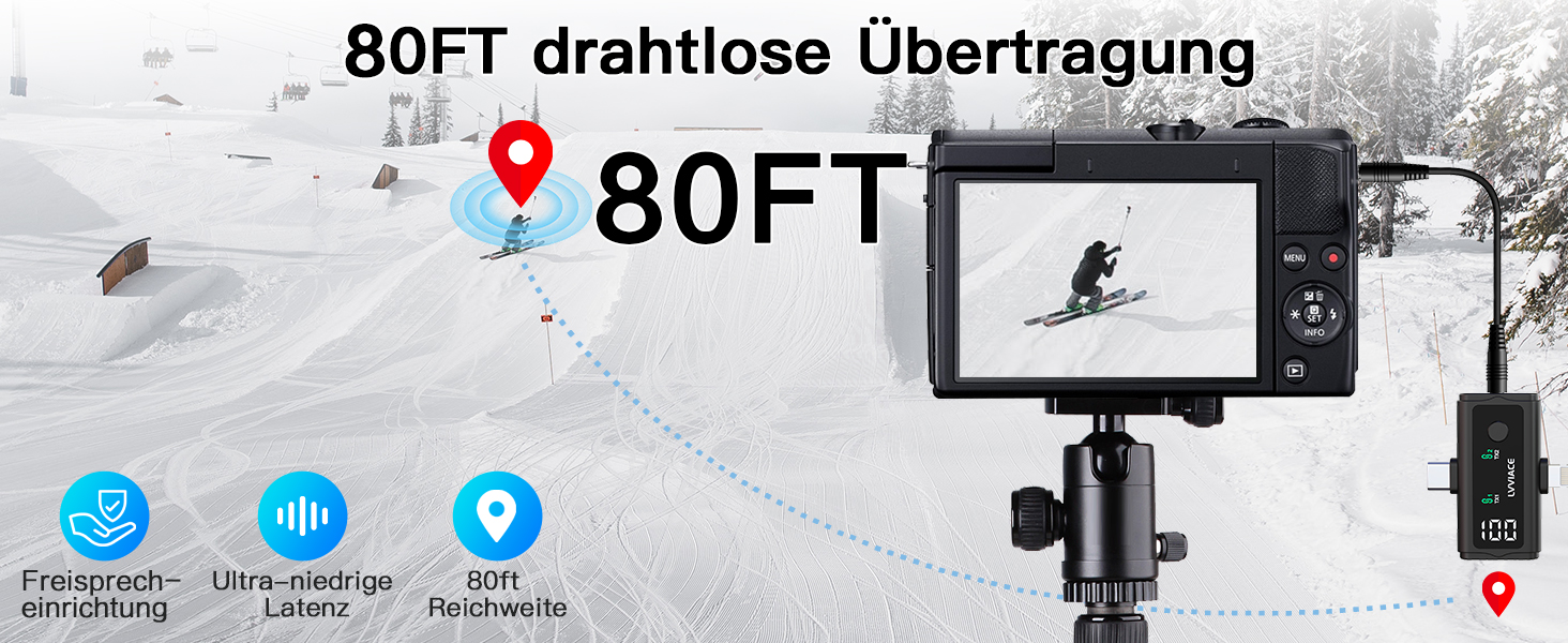 Мікрофон-петличка 3-в-1 для iPhone, Android, камери: бездротовий мікрофон з шумозаглушенням, 45 годин роботи, цифровий дисплей, кейс для зарядки, відеозйомка, стрімінг