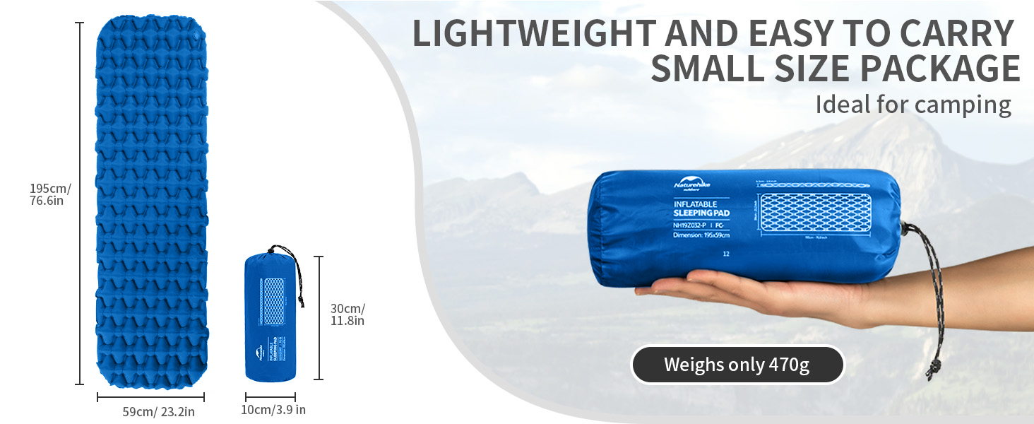 Naturehike Ultraleichte Isomatte - Надувний килимок для сну 6.5 см, для кемпінгу та подорожей (Блакитний)