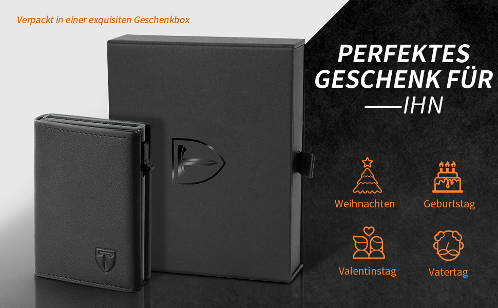 Чоловічий гаманець TENBST з RFID захистом, з відділенням для монет, з натуральної шкіри, 8 відділень для карток, сірий колір