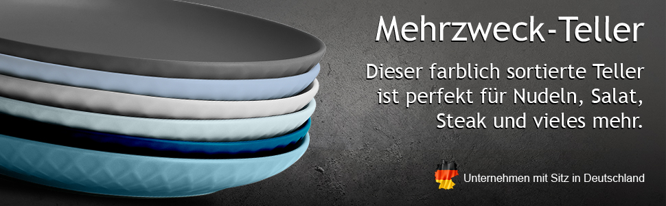 MIAMIO Набір посуду з 24 предметів з кераміки (тафельсервіс) для 6 осіб, Palmanova Kollection, великі тарілки (6 шт.), блакитні, сумісний з мийною машиною та мікрохвильовою піччю