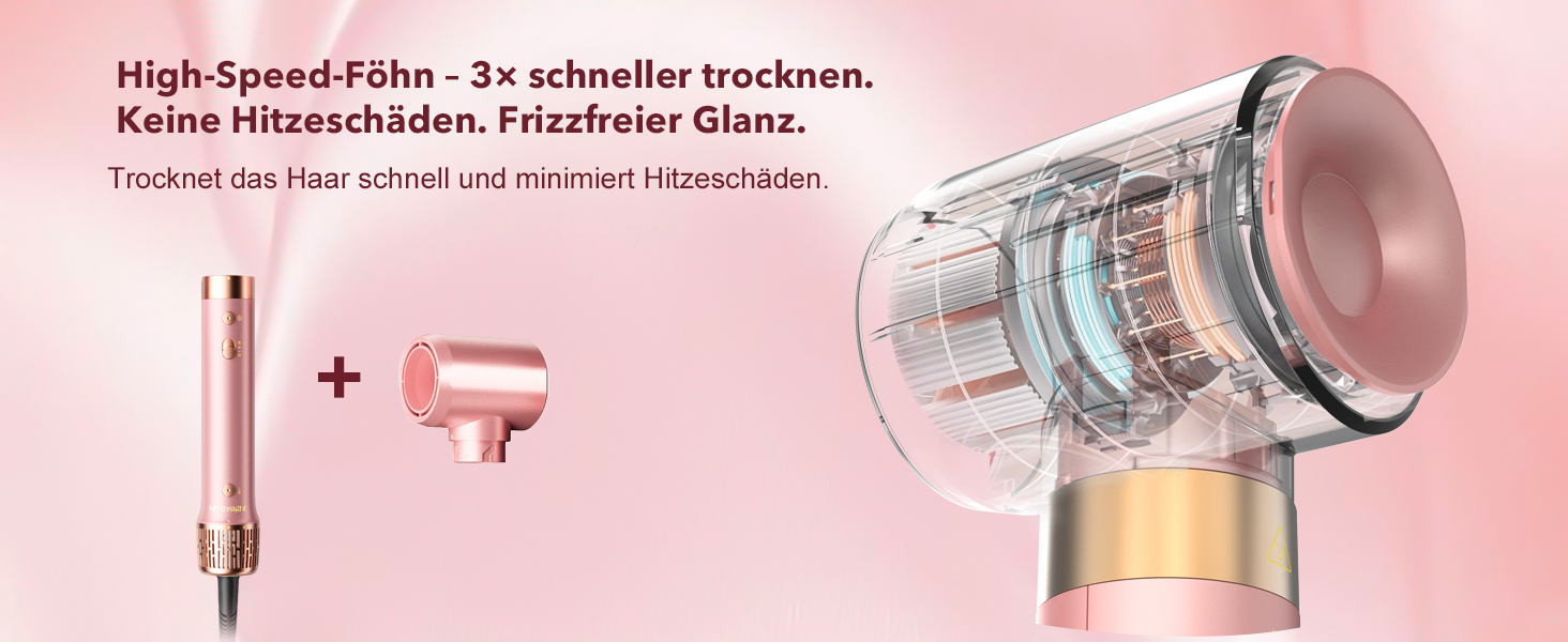 8-в-1 Airstyler: Фен-щітка для волосся з автоматичною насадкою для локонів, етикеткою Pink. Швидке сушіння, об'єм та без пошкоджень. У комплекті сумка для подорожей.