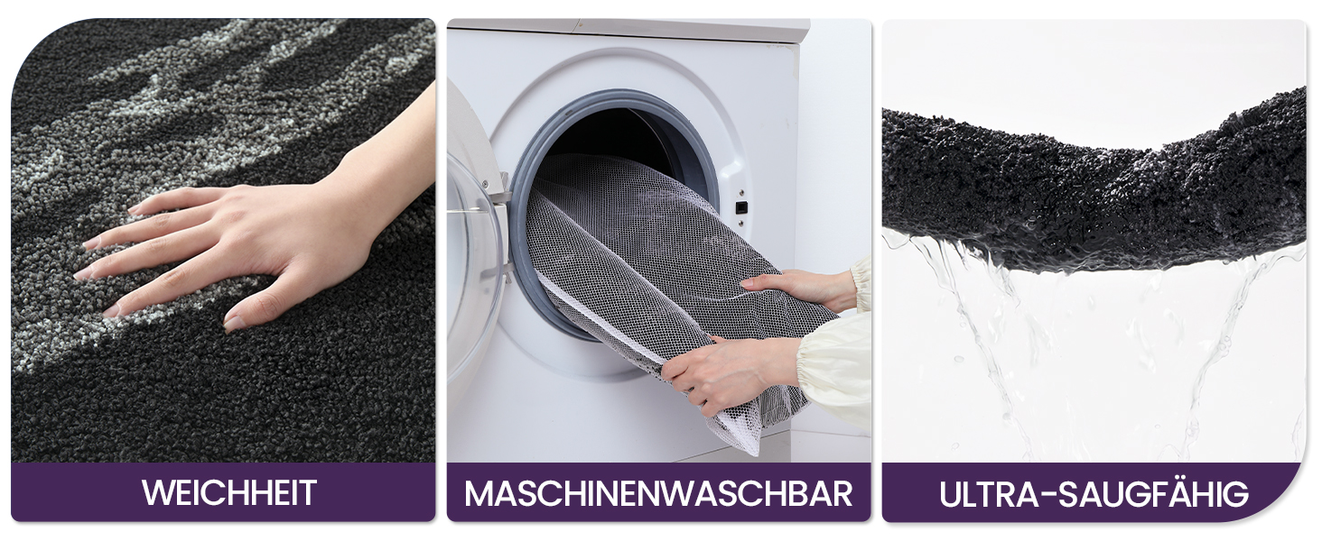 Килимок для ванної кімнати DEXI, 60x90 см, чорний: неслизький, швидковисихаючий, з мікрофібри