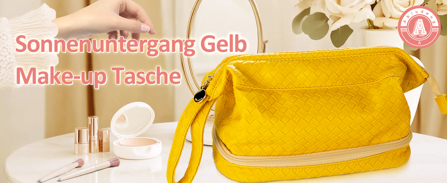 Жіноча косметичка-органайзер для макіяжу велика, водовідштовхувальна, з відділенням для пензлів, для подорожей (B-жовтий)