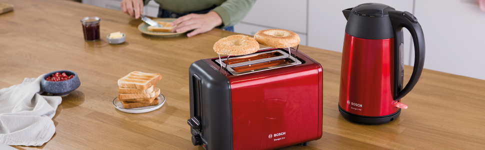 Електричний чайник Bosch DesignLine TWK3P424, 1.7 л, червоний, бездротовий, з індикатором рівня води та захистом від перегріву