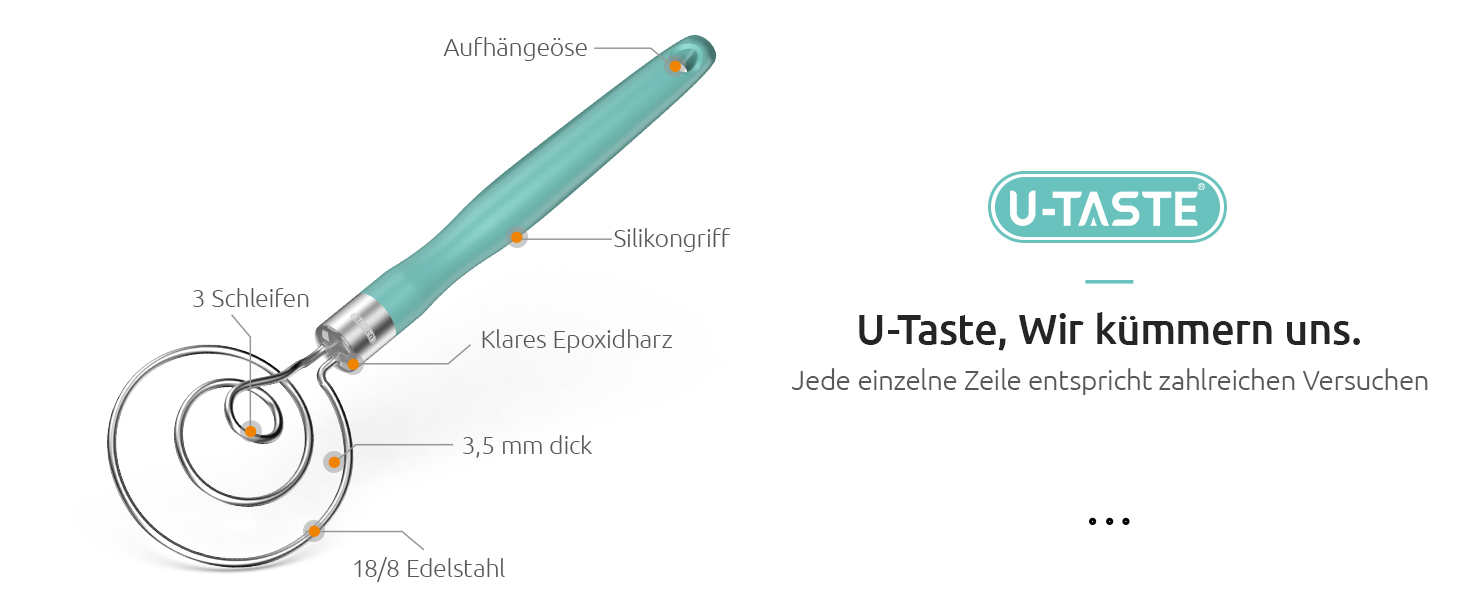Міксер для тіста U-Taste: ручний віскер з нержавіючої сталі 18/8, 32 см, Aqua Sky