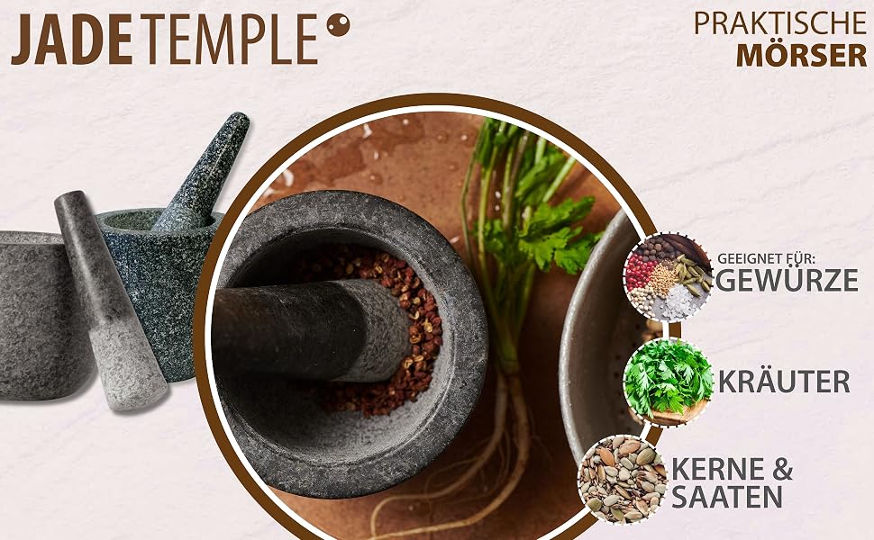 Ступка з пестиком JADE TEMPLE з натурального граніту, 12х12 см, для подрібнення спецій та трав