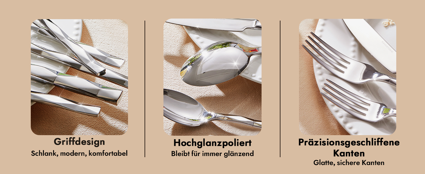 Набір столових приборів HIKAA на 6 осіб (30 предметів), нержавіюча сталь 18/10, полірування з діамантовим візерунком - для дому, весілля, святкування