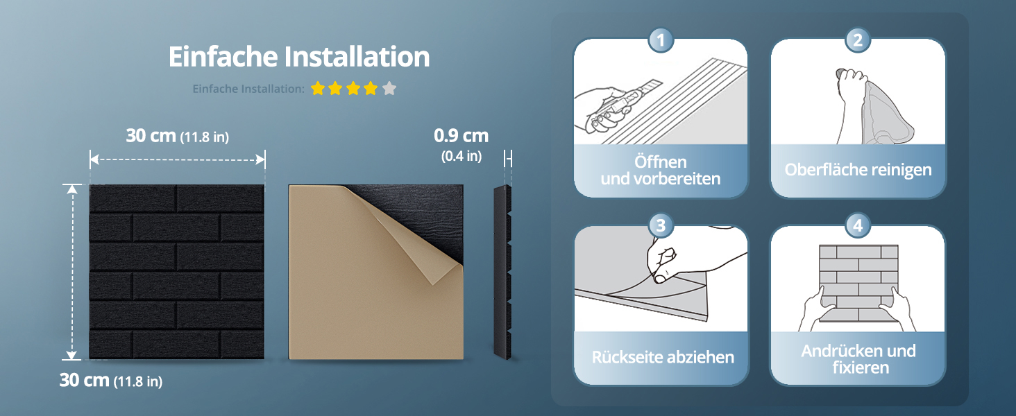 Акустичні панелі Kuchoow самоклеючі звукопоглинаючі плити 30x30x0,9 см, чорні (12 шт) для студії, офісу та звукоізоляції стін