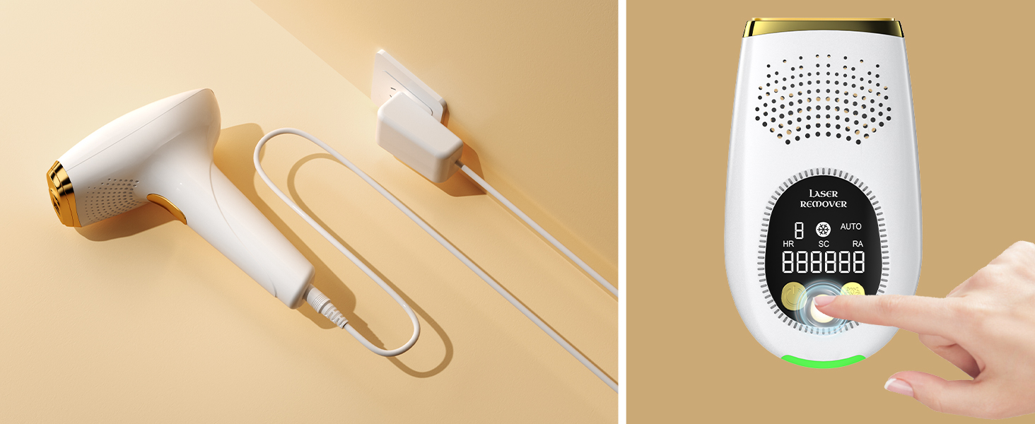 Пристрій для епіляції IPL з лазером та охолодженням, 3 функції (HR/SC/RA), 9 рівнів енергії, 999 999 імпульсів, для чоловіків/жінок/обличчя/бікіні/тіла (білий)