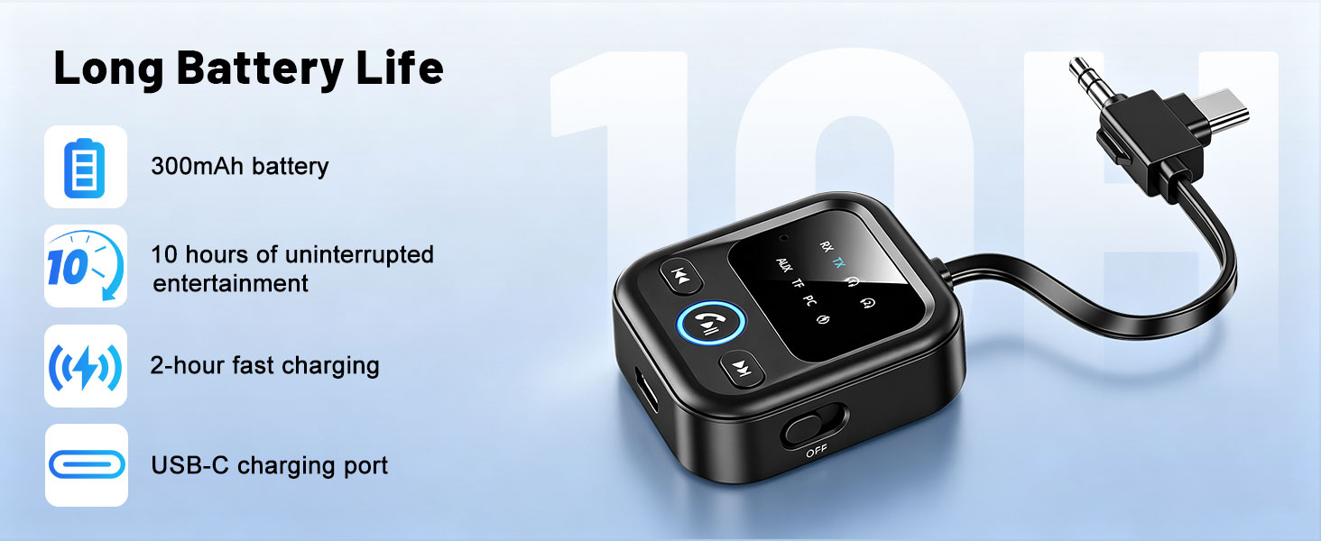 Bluetooth-адаптер 6.0 2-в-1 для літака та авто: ресивер та трансмітер для навушників, AirPods та колонок