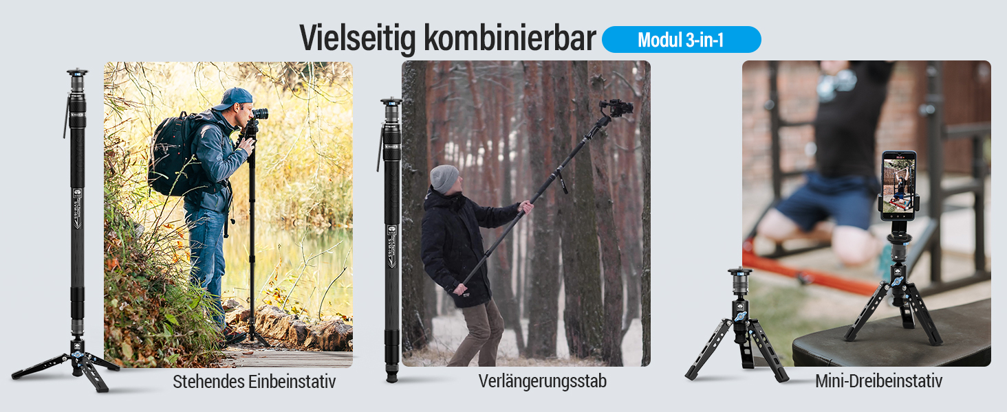 Штатив-монопод SIRUI SVM-165 з вуглецевого волокна | 165 см, професійний, 3-в-1, вантажопідйомність 10 кг, швидка заміна, для DSLR та відео