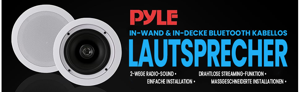 Pyle 13 см Вбудована Bluetooth акустика для стелі та стін, 150 Вт, 2-смуговий стерео динамік з твітерами, плаский дизайн, для домашнього кінотеатру
