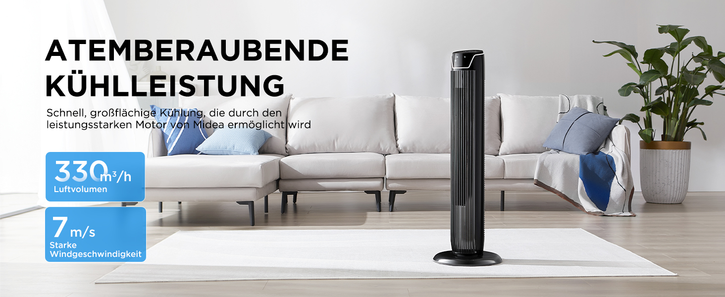 Вентилятор торгової марки Midea FZ10-17JR Elegant Tower Fan з дистанційним керуванням, таймером, потужність 45W, чорний колір