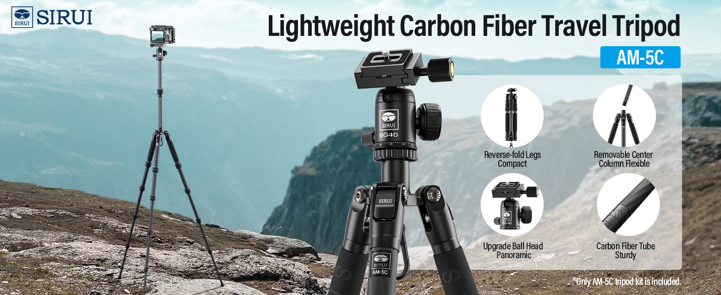 Штатив SIRUI AM-5C Carbon з кульковою головкою, 140 см, вантажопідйомність 10 кг