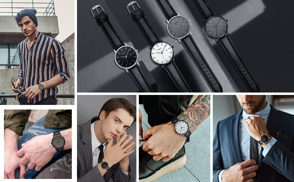 Чоловічий годинник BUREI, мінімалістичний, аналоговий, кварцовий з сітчатим ремінцем, чорний. Подарунок для чоловіків