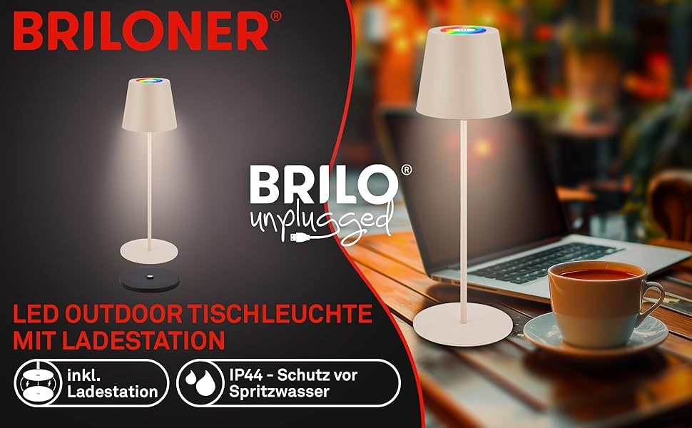 LED настільна лампа BRILONER з сенсорним керуванням, диммуванням, регулюванням висоти, акумулятор, для дому та кемпінгу, 36x10,5 см, тепле світло (RGB + тепле світло + зарядний пристрій), бежевий