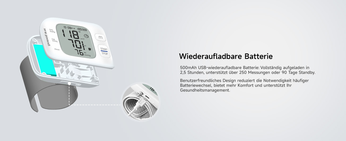Тонометр Yuwell YE8800CR на зап'ясті, акумуляторний, для дому, з виявленням аритмії, з чохлом та USB-кабелем