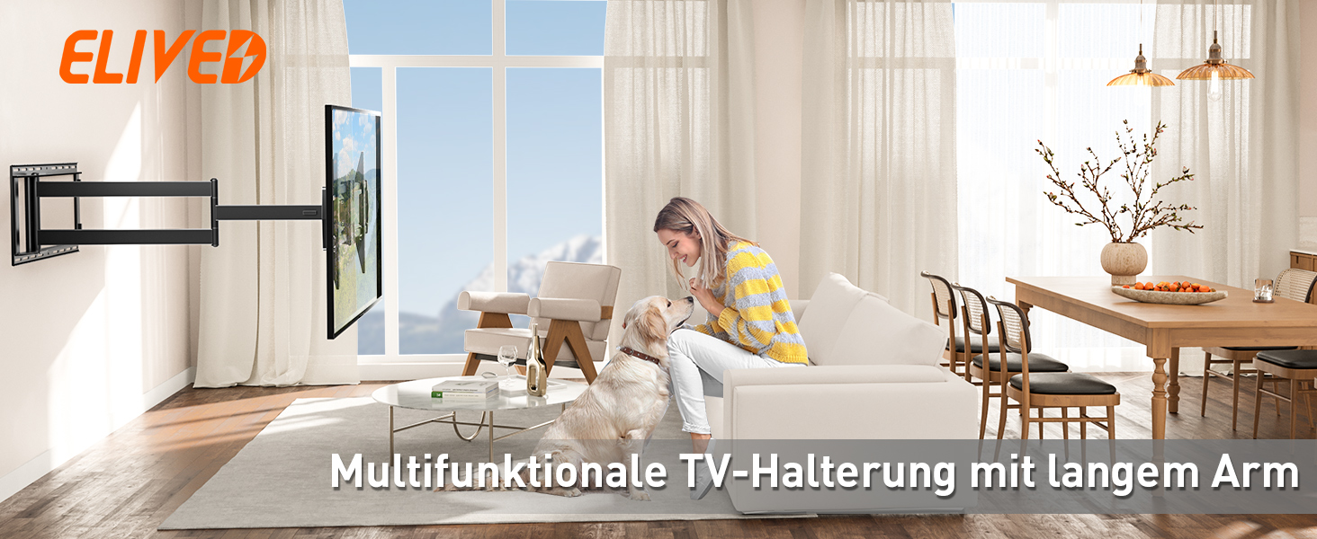 Кронштейн для телевізора ELIVED з подовженим плечем 102.7 см для 42-90 дюймів (до 68 кг), поворотний, з кутом нахилу, VESA 800x400