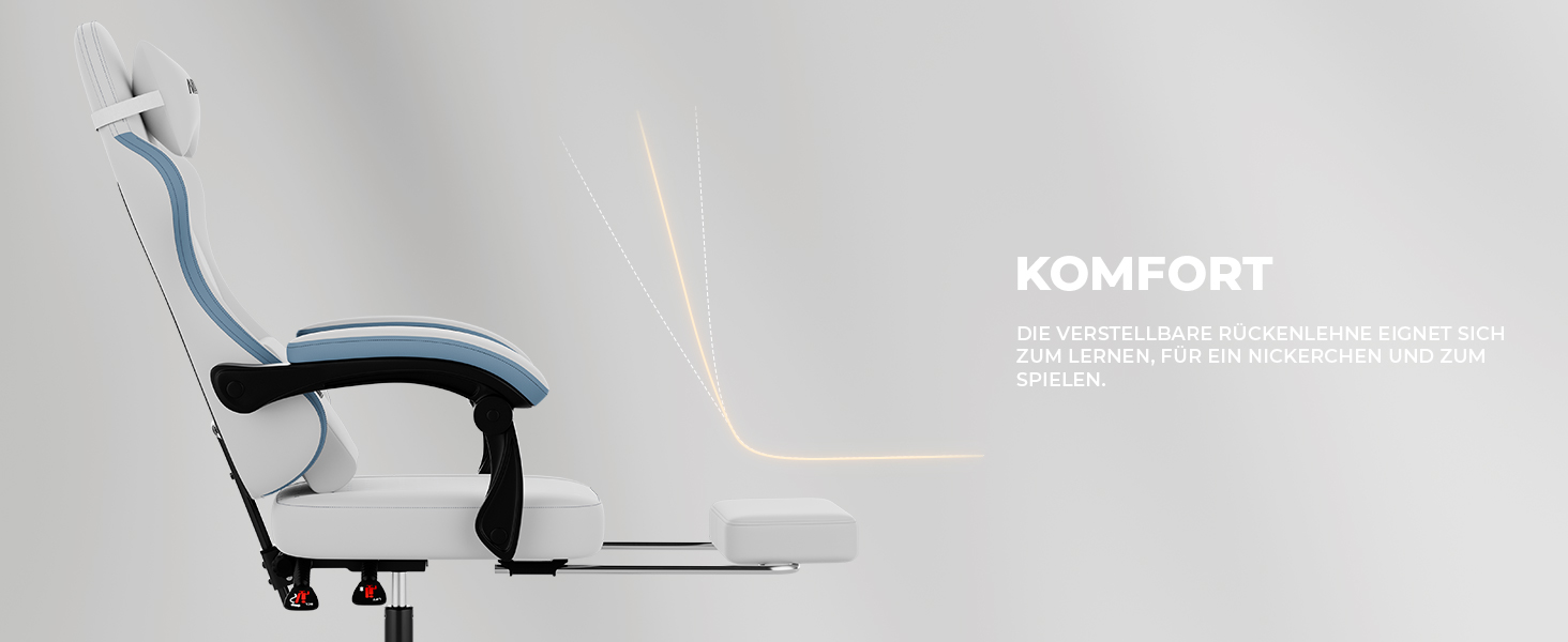 Геймерське крісло Ergonormic з підставкою для ніг та підтримкою попереку, регульоване, для дому, офісу, кіберспорту - біло-блакитне