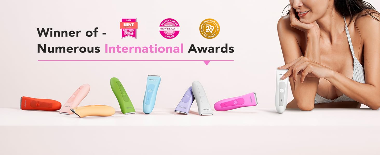 Електричний жіночий триммер для інтимної зони з 3 насадками та змінними керамічними лезами, фіолетовий