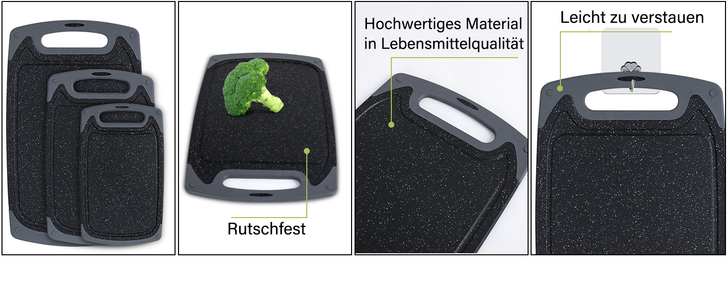 Набір обробних дощок для кухні з неслизькими ніжками та канавкою для соку, BPA-free, чорний