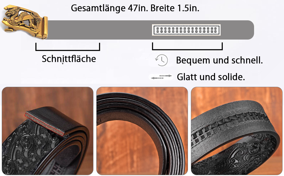 Чоловічий шкіряний ремінь з гравіюванням, вінтажний, з логотипом дракона, автоматична застібка, чорний, 122.5 см