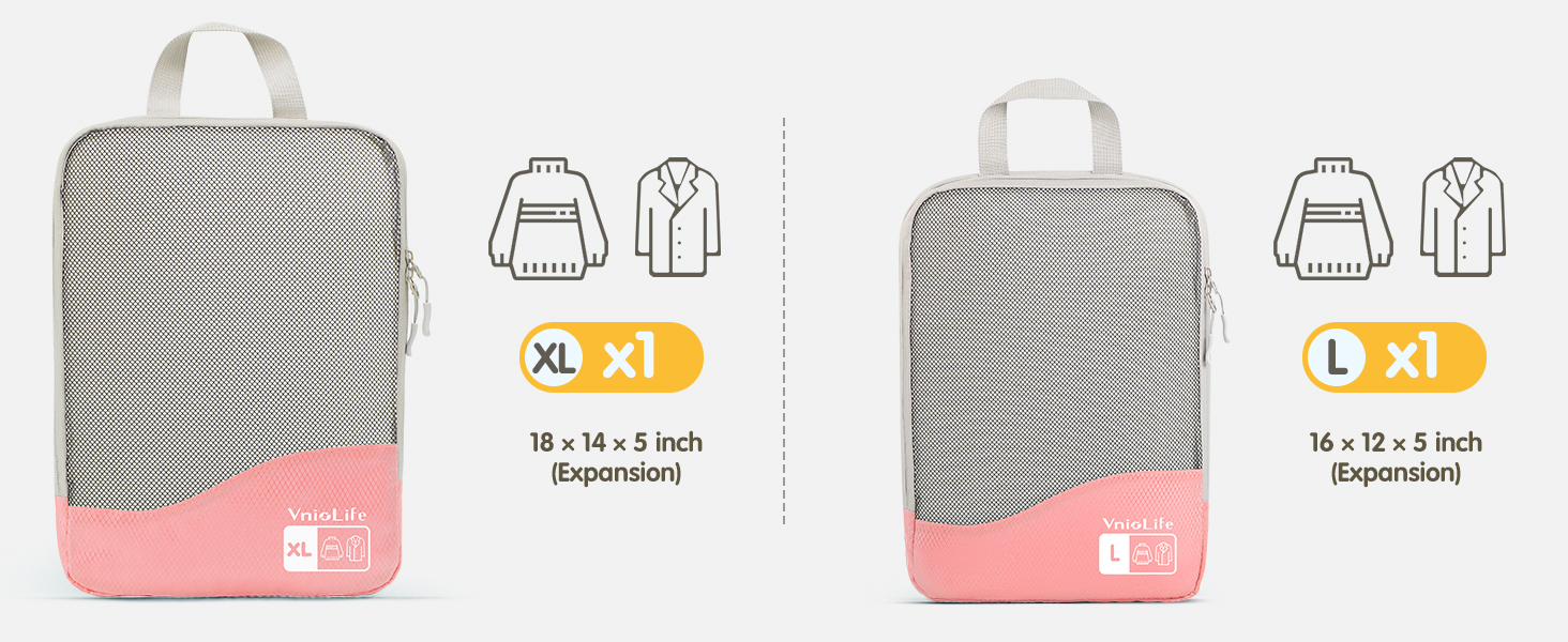 Набір кубиків-органайзерів для валізи VnioLife (8 шт.) - компресійні, для подорожей, блакитний/рожевий