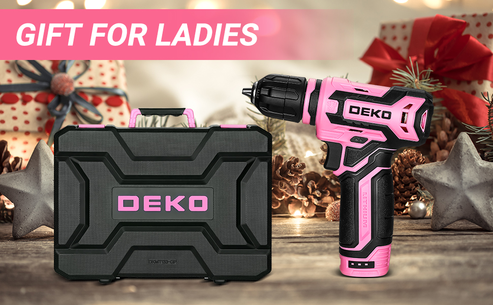 Набір інструментів DEKO 133-елементи: рожевий набір для ремонту та домашнього майстерування з акумуляторним дрилем-шуруповертом 12V