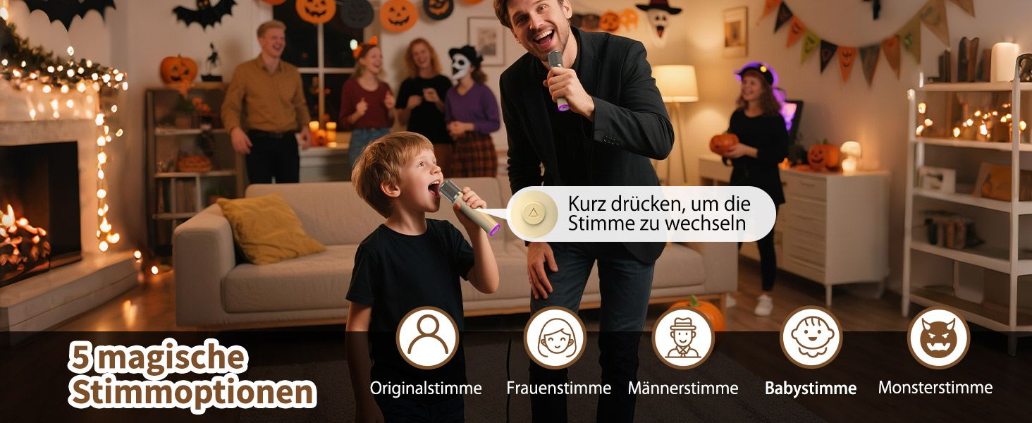 Караоке машина з 2 мікрофонами, Bluetooth, LED-підсвітка, 5 ефектів голосу, для дітей та сім'ї