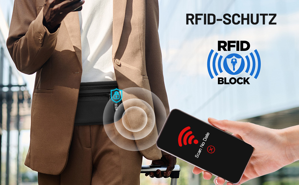 Водонепроникна поясна сумка з RFID захистом та антикрадійним замком для подорожей та спорту (Чорний)