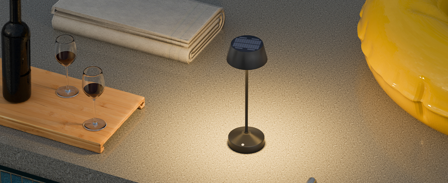 Світлодіодні настільні лампи сонячні LED 2 шт. для вулиці 3000K з сенсорним вимикачем, акумуляторні, димовані, IP44 для кемпінгу, саду, балкону, тераси