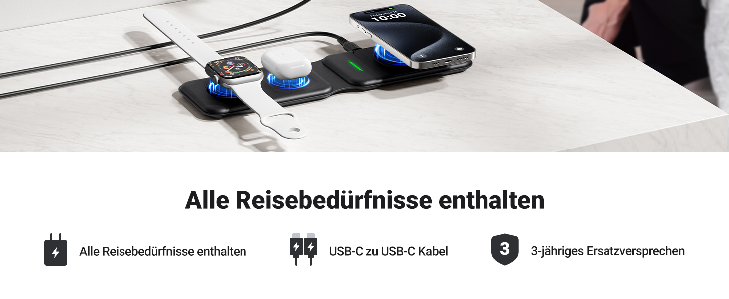 Станція зарядки MagSafe INIU 15W 3-в-1: для iPhone, Apple Watch, AirPods (з адаптером 20W та USB-C кабелем)