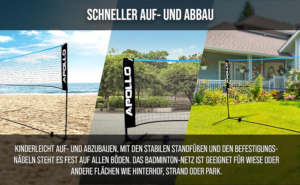 Apollo Adjustable Badminton & Volleyball Net Set - 300cm, 400cm, 500cm - Indoor/Outdoor