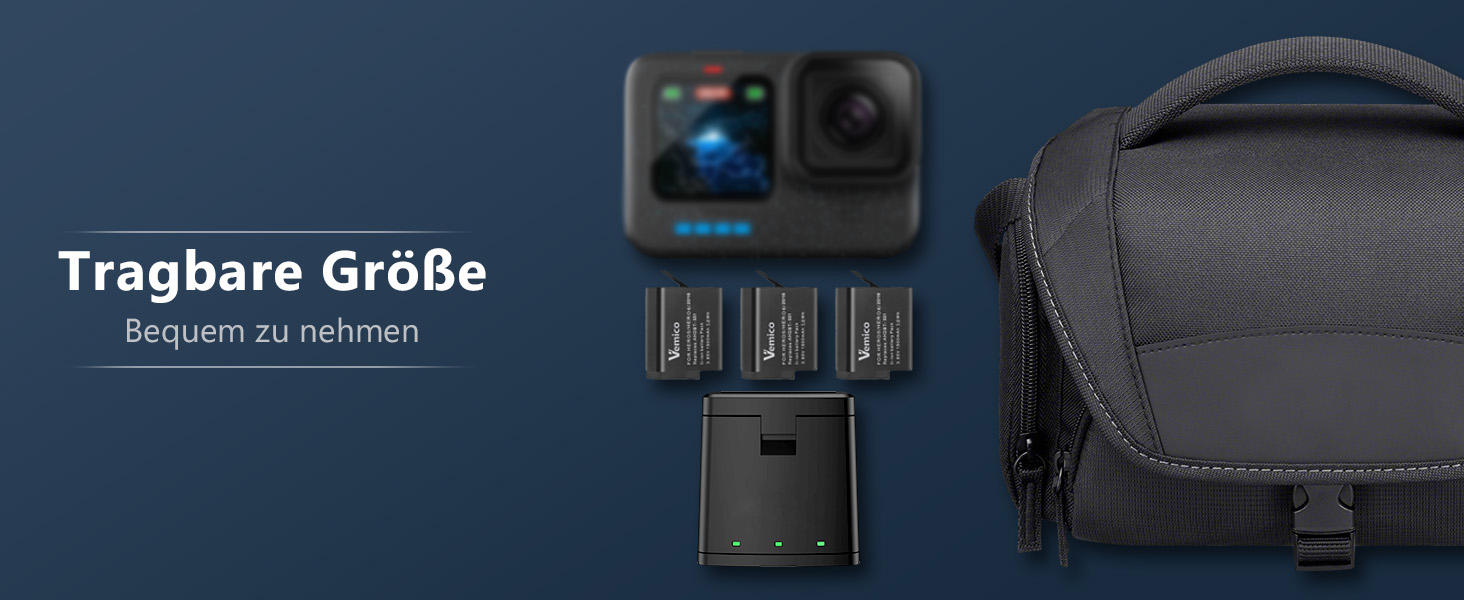Комплект акумуляторів та зарядного пристрою Vemico для GoPro Hero 7: 3 акумулятори по 1500mAh та USB-C зарядка