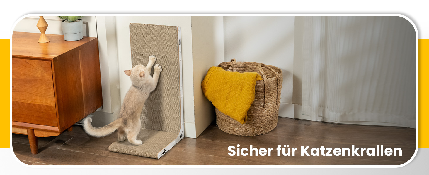 Кігтеточка для котів з коробкою та 4 змінними шарами з картону - великі кігтешні меблі з міцного гофрокартону, двосторонні шари з картону з наклейками DIY - лежанка для котів у квартирі, захист меблів. Велика коробка для котів + 4 кігтешні стовпчики + наклейки (великий, L-подібний)