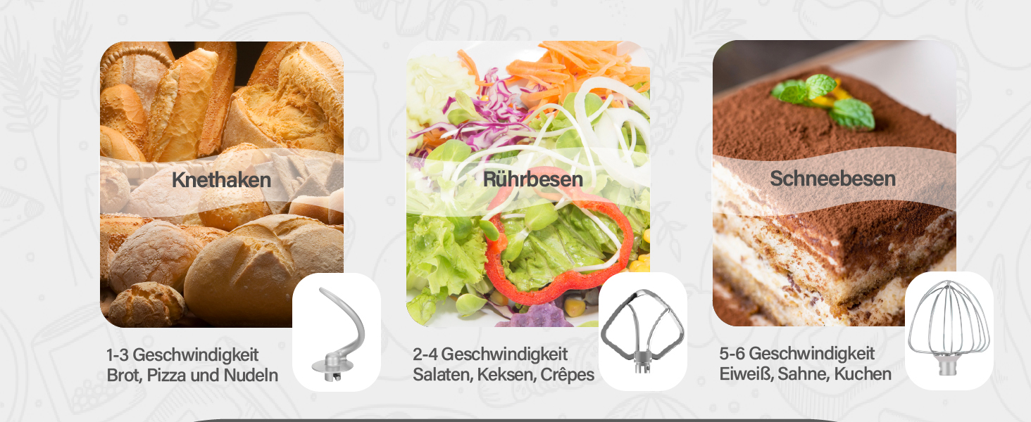 Кухонна машина Küchenmaschine 6.2 л, 1400 Вт, 6 швидкостей, з набором насадок (чорний)