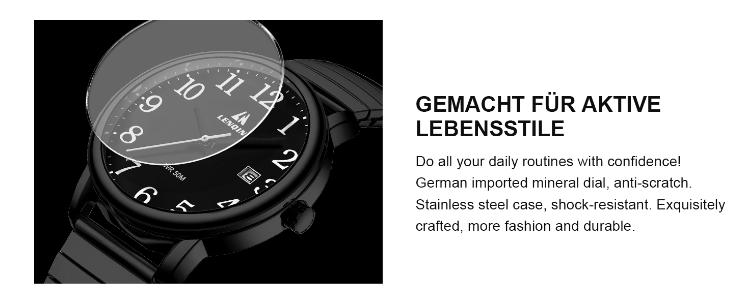 Чоловічий годинник: аналоговий кварцовий годинник з датою, водонепроникний, 38 мм, чорний. Стильний годинник для бізнесу та повсякденного носіння