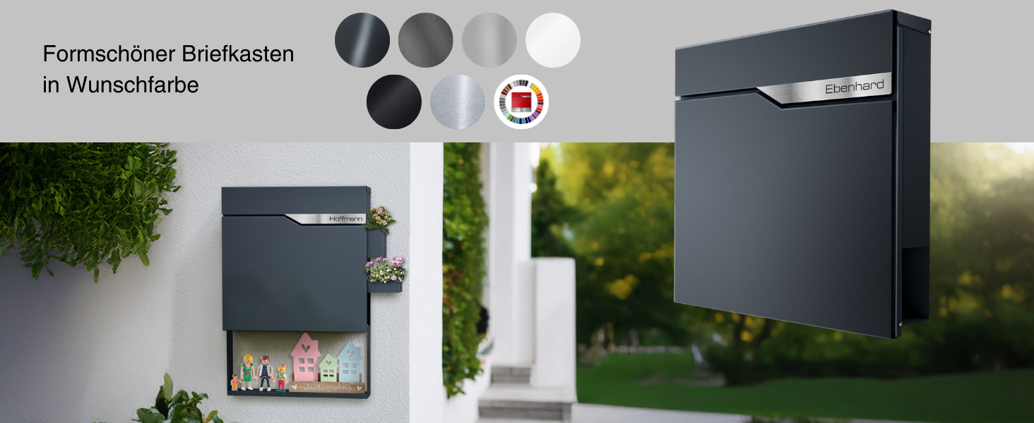 Поштова скринька Metzler Anthrazit з газетницею та іменним шильдиком RAL 7016, вулична, антикорозійна, для настінного монтажу, сучасний дизайн 37x37x10.5 см