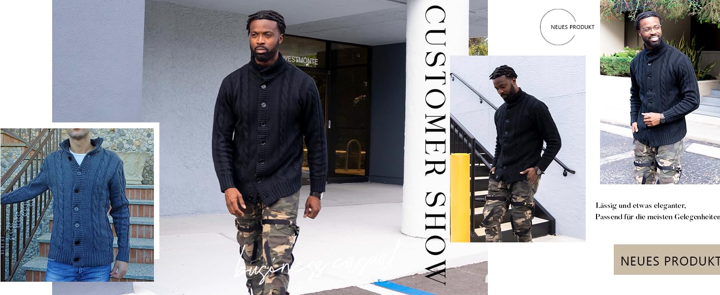 Світер чоловічий PJ PAUL JONES з кофтами, в'язаний з візерунком, з трикотажною фактурою та стійким коміром для осені/зими (M, Синій)