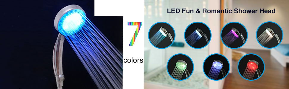 LED душова лійка з підсвіткою, хром, високий тиск, 7 кольорів, без батарейок, ручний душ для ванної кімнати